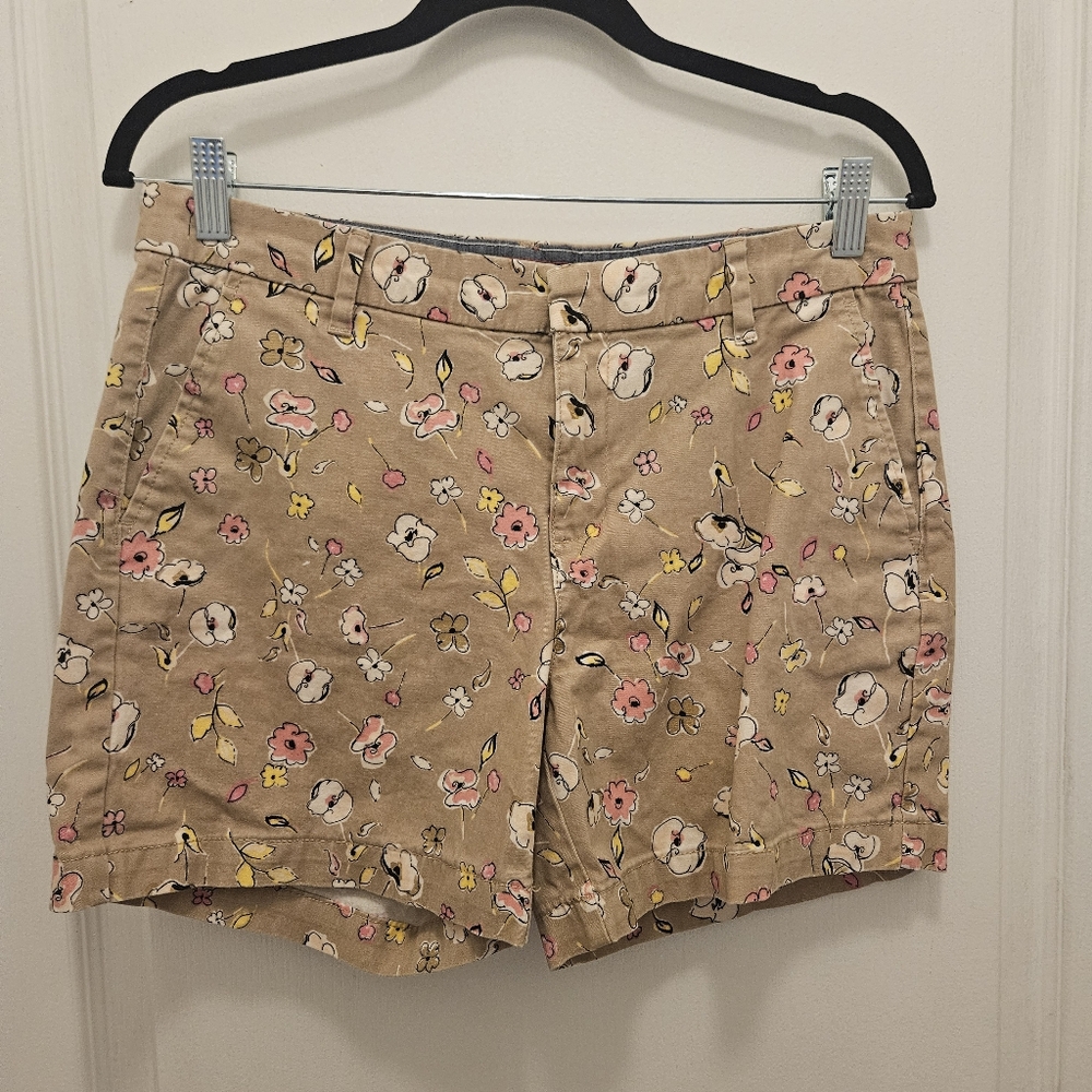 TOMMY HILFIGER beige floral women's pocket casual shorts size 8 mid rise